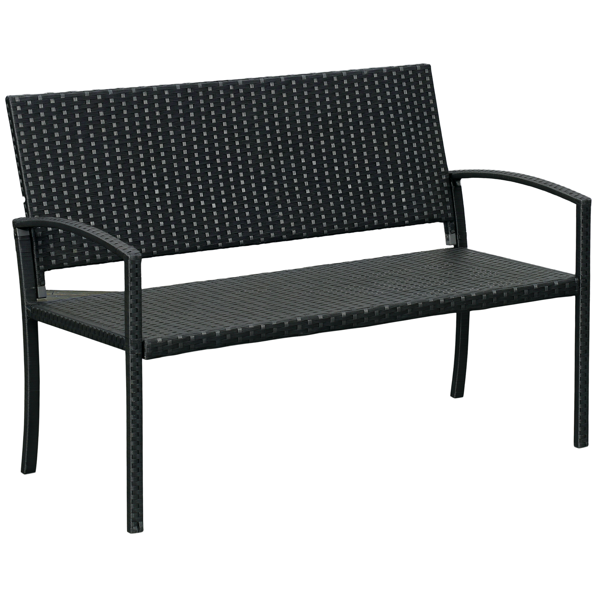 Ławka ogrodowa 2-osobowa, zewnętrzna z oparciem i siedziskiem z rattanu PE, nośność 240 kg, 122 x 60 x 85 cm, kolor czarny