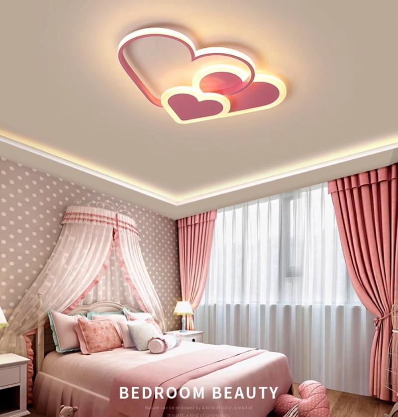Lampa sufitowa LED w kształcie serca dla dzieci, 30 W, różowa i ciepła biel, lampa sufitowa do pokoju dziecięcego