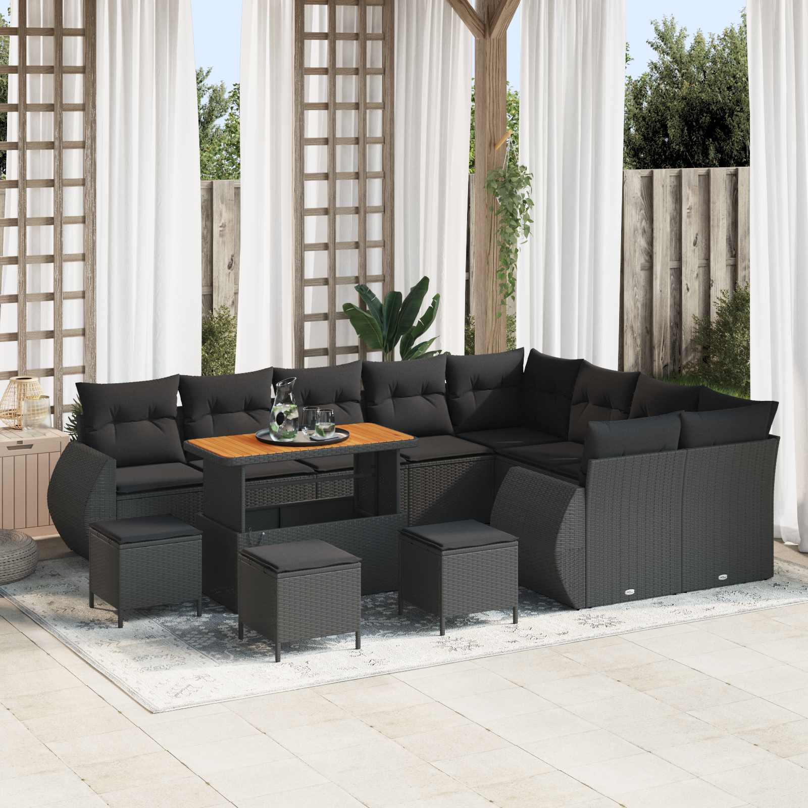 Zestaw Sof na Ogród z poduszką 13 pcs Czarny Rattan poli vidaXL