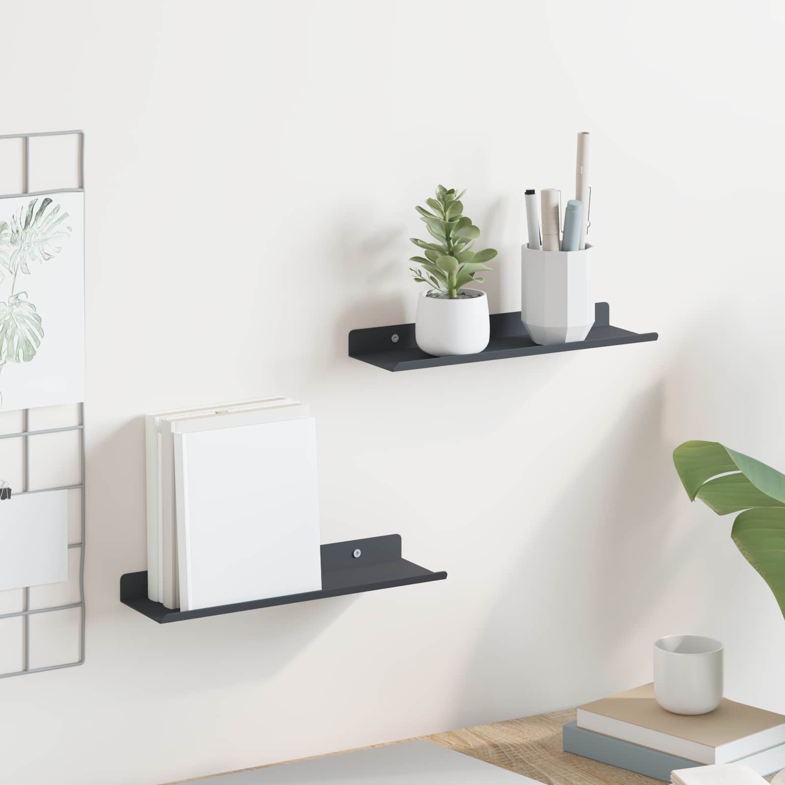 Półka wisząca 2 pcs Antracyt 30 x 9 x 2,5 cm Stal vidaXL