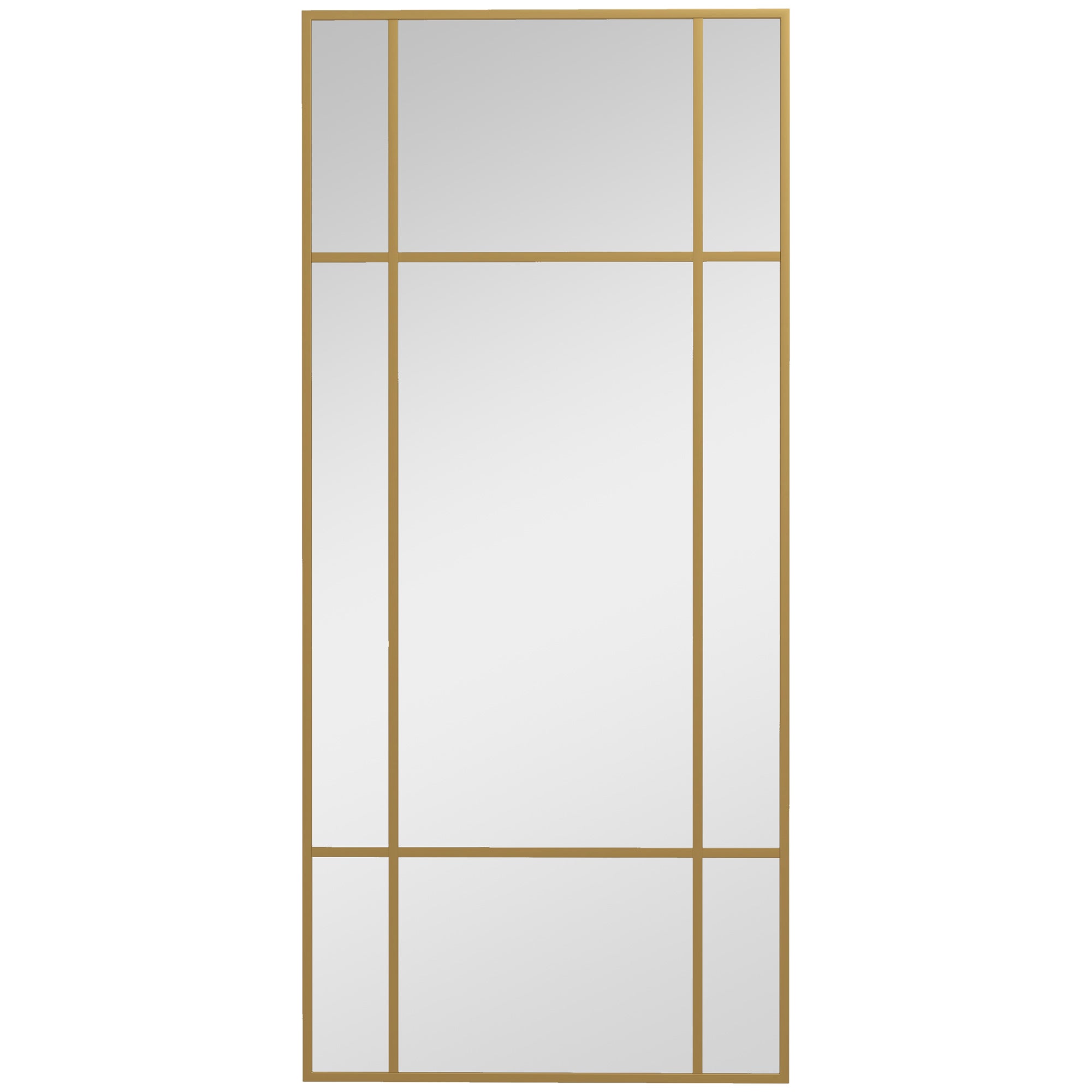 Dekoracyjne lustro ścienne z metalową ramą, złotymi paskami, wielowarstwowym szkłem, 110 cm (szer.) x 2 cm (gł.) x 50 cm (wys.)