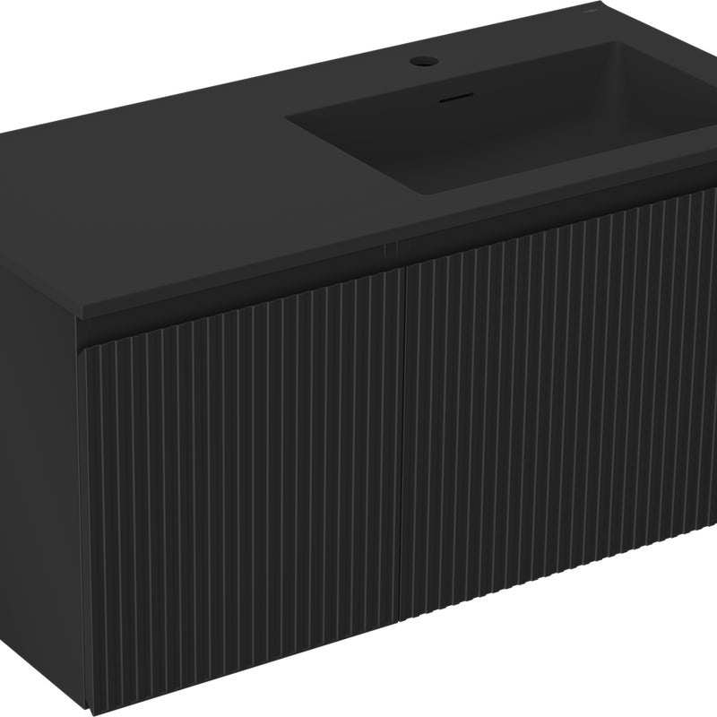 Mexen Rivel szafka łazienkowa 100 cm z umywalką Otis prawą, 1S, 1D, ryflowana, czarna mat - 91A23-10047-3-BBFF71-W18P71