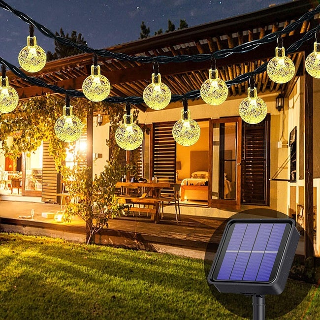 Lampki solarne (ciepłe, białe światło), 7 m, 50 wodoodpornych diod LED, 8 trybów, solarne lampy ogrodowe do ogrodu, na werandę i jako dekoracja impre