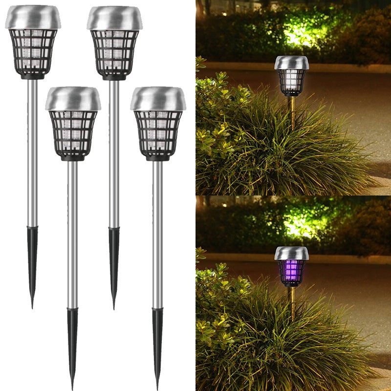 4-częściowy zestaw słonecznych lamp antykomarowych do użytku zewnętrznego, światło fioletowe, stal nierdzewna, 38,5 x 7,5 cm
