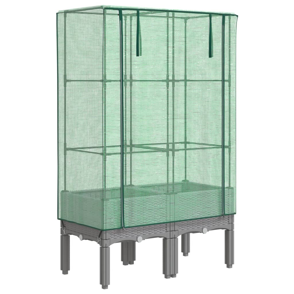 Podwyższona Grządka ze Szklarnią 80x40x140 cm Szara do Ogrodu z Pokryciem