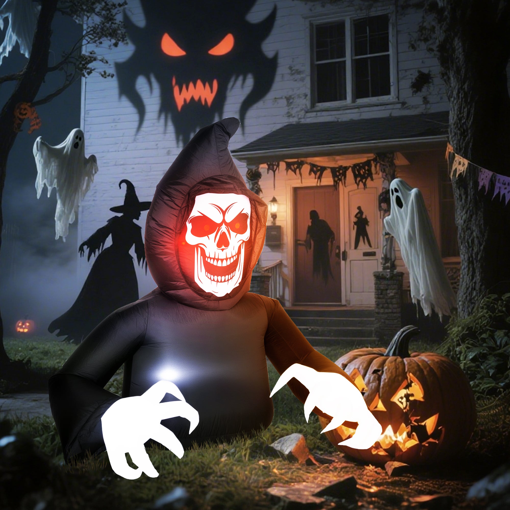 Nadmuchiwana dekoracja na Halloween, Ponury Żniwiarz, światła LED, dmuchawa, kabel