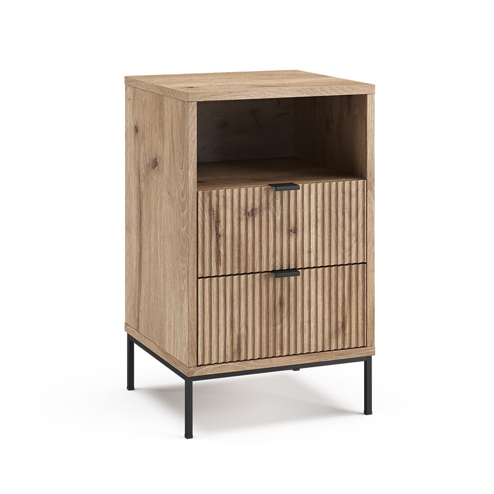 Vicco Stolik nocny Eliza, Viking Oak/Czarny, 40 x 66 cm z 2 szufladami i 1 przegrodą