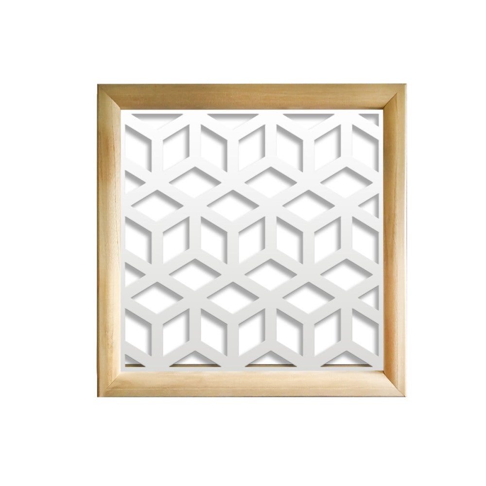 CUBE - Kwadratowe moduły dekoracyjne z drewna i PVC - Rozmiar 98x98 cm - Grubość 64 mm - Kolor wewnętrzny BIAŁY