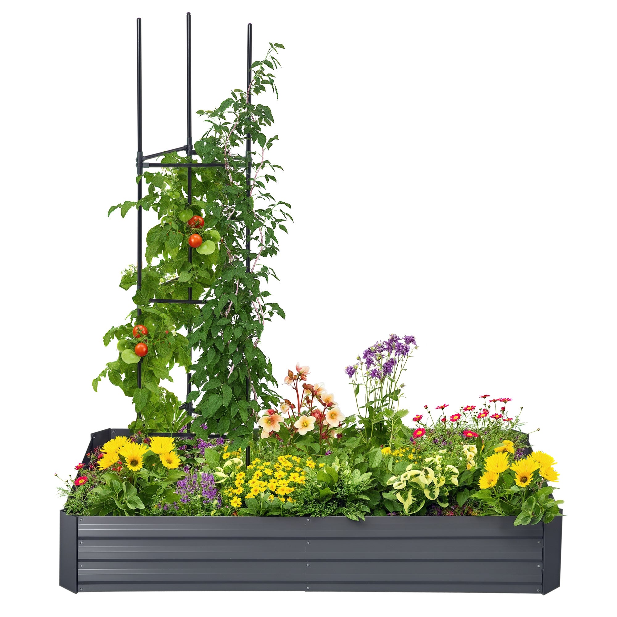 Metalowa donica kwadratowa do ogrodu warzywnego z podpórkami na pomidory i rośliny pnące 180 x 90 x 29,5 cm