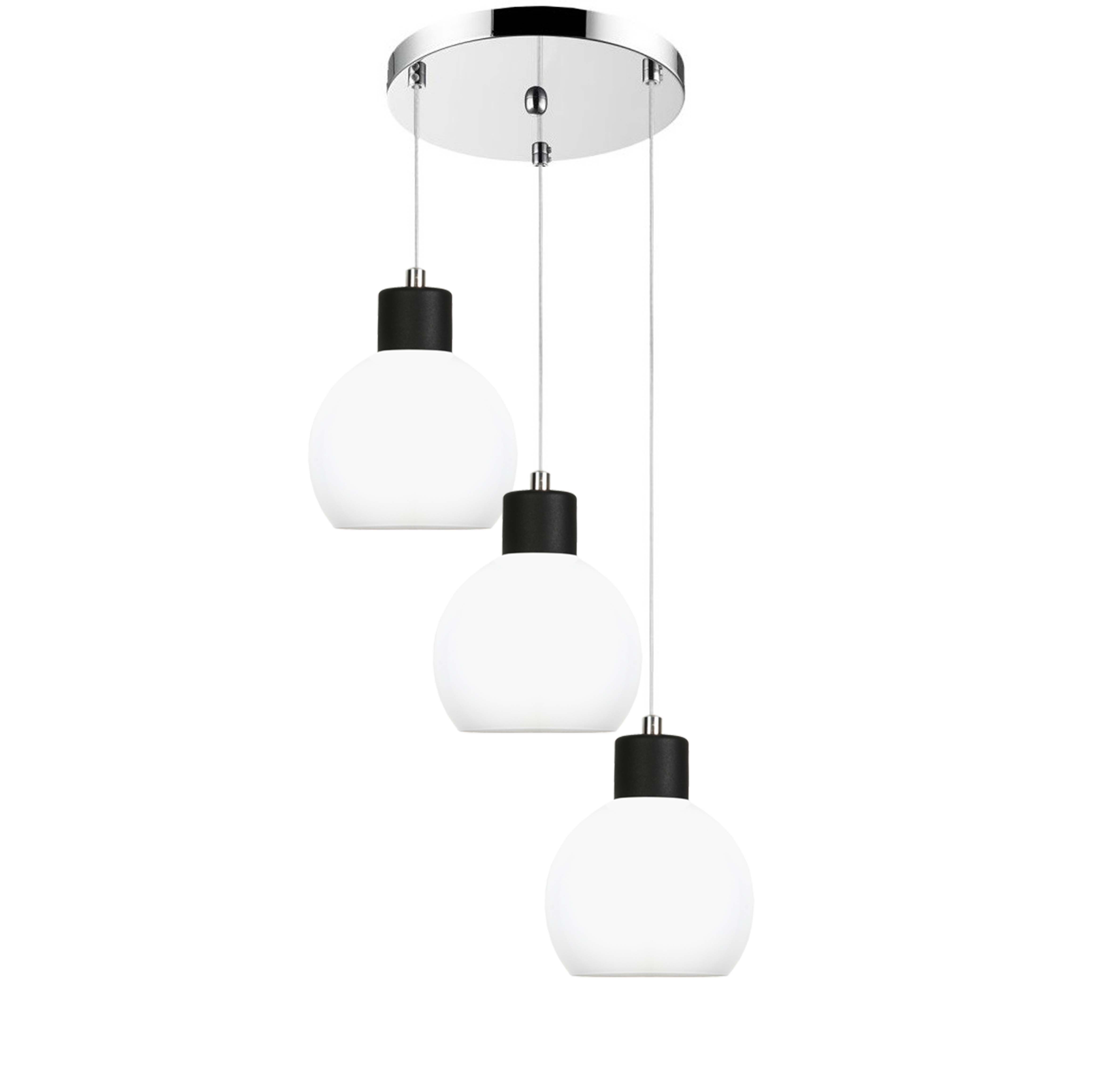 Lampa wisząca 3 punktowa chrom do salonu MOKA białe klosze E27 Edylit