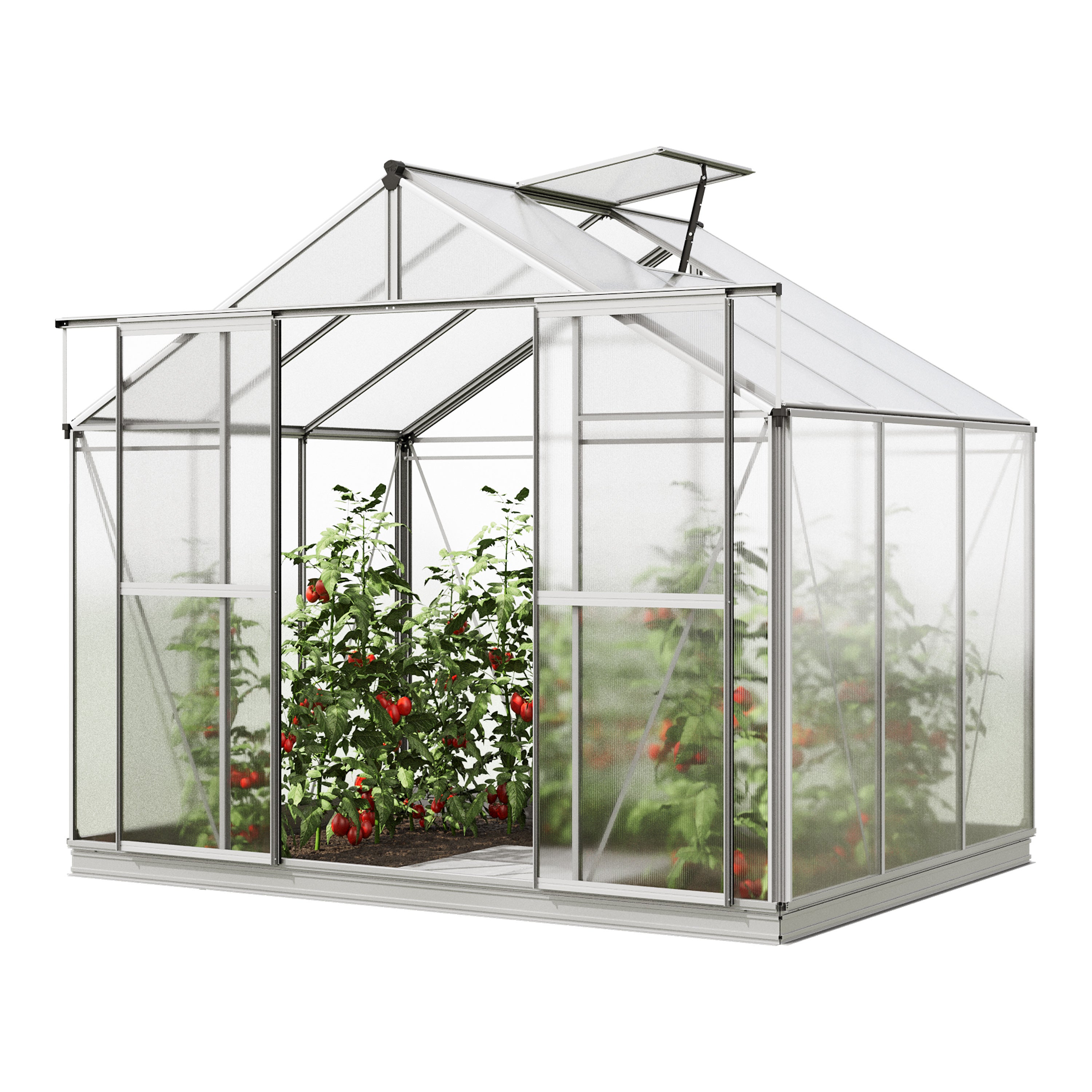 GFP Szklarnia Orchidee 3 rama aluminiowa 256 x 192 cm panele poliwęglanowe - z ramą fundamentową i 1 aut. mechanizm otwierania okien