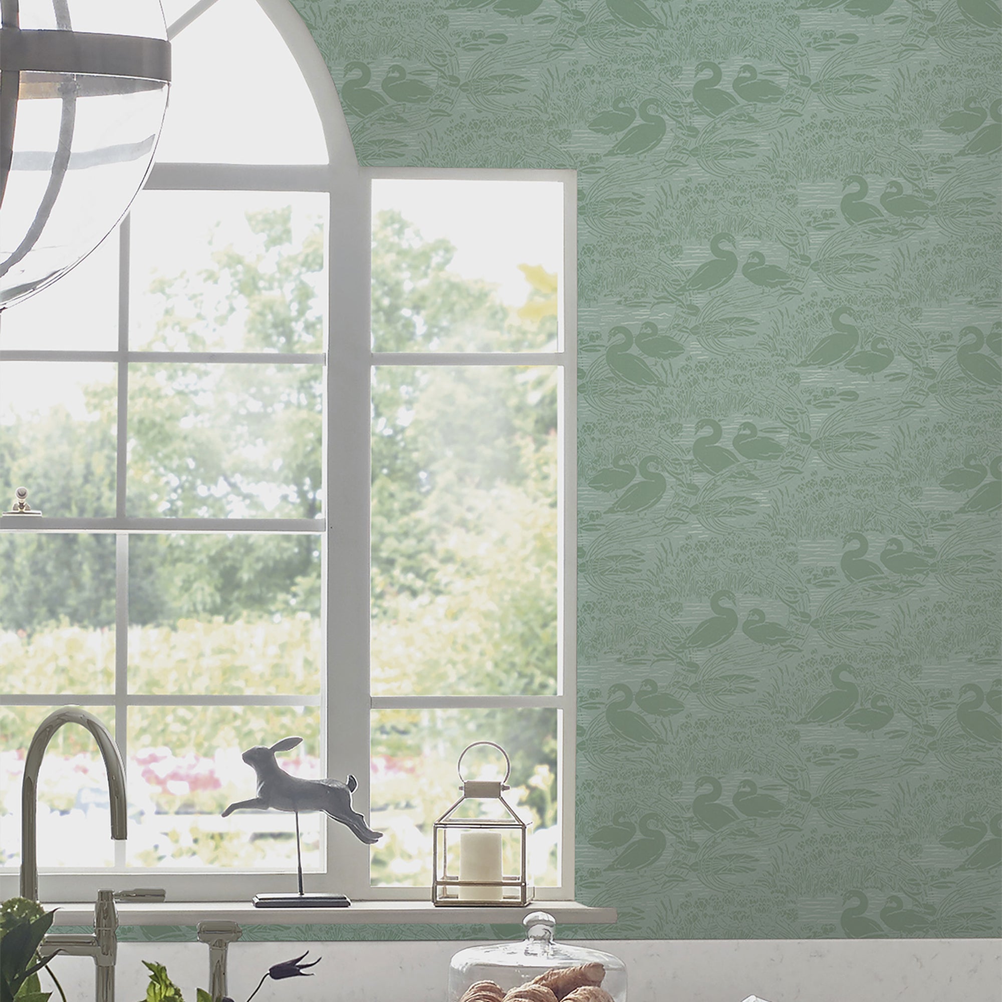 Laura Ashley Tapeta filzelinowa SWANS JADE 10 m x 52 cm