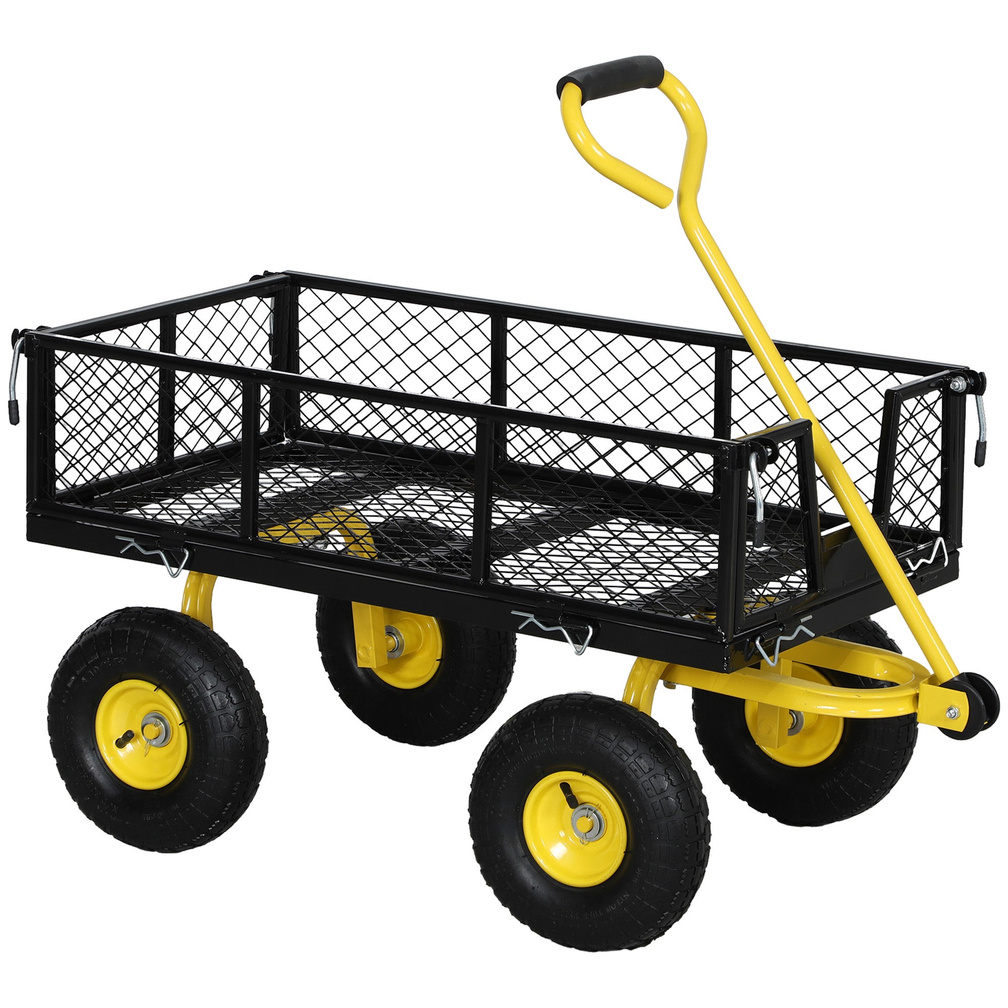 Ogród wózek, transport wózek, 4 kółka, zdejmowany boczny, element w element, 104 x 54 x 51 cm, czarny i żółty