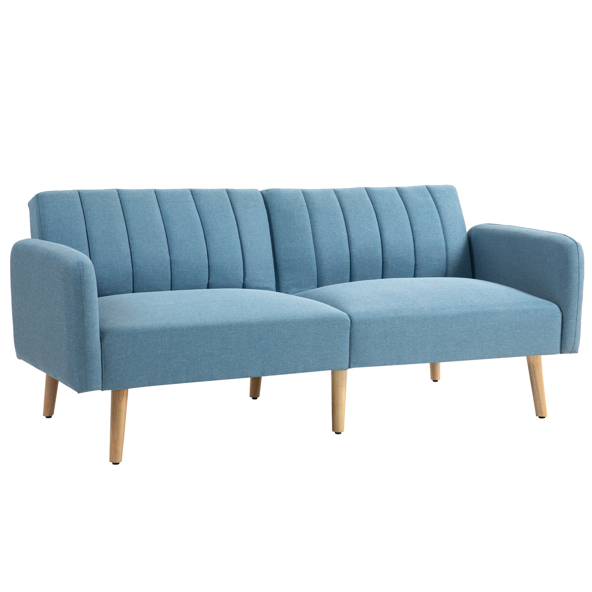 Sofa 2-osobowa rozkładana, tapicerowana lnem syntetycznym, z regulowanym oparciem i zdejmowanymi podłokietnikami, 173 x 75 x 73 cm, kolor niebieski