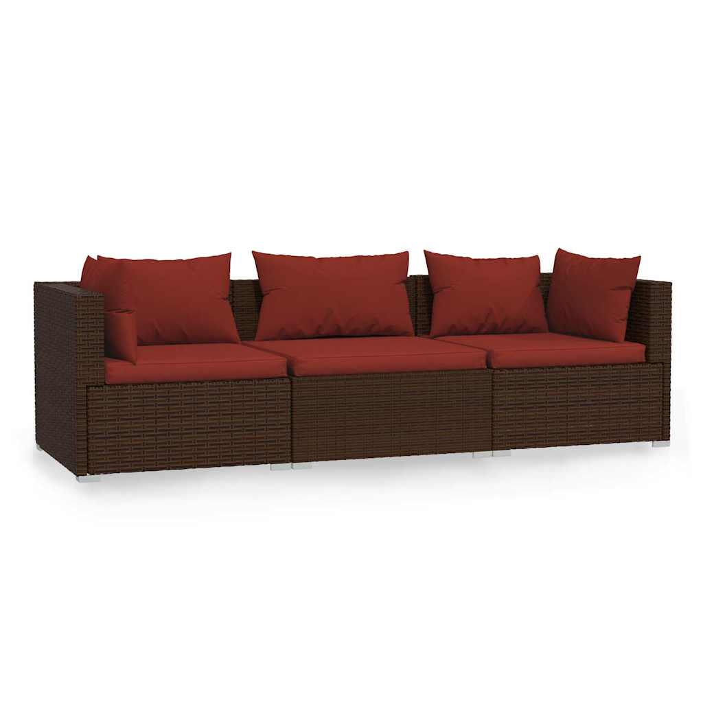 Sofa Ogrodowa Modułowa 3-Osobowa Technorattan Brązowa z Poduszkami na Taras