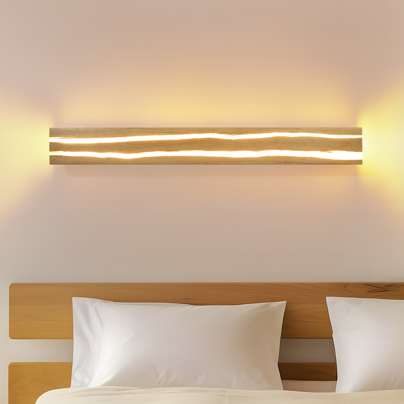 Nettlife Kinkiet LED Drewniany 80cm - Lampa Ścienna 13W 3000K Ciepła Biel, Nowoczesna Długa, Oświetlenie do Salonu Korytarza Schodów Sypialni