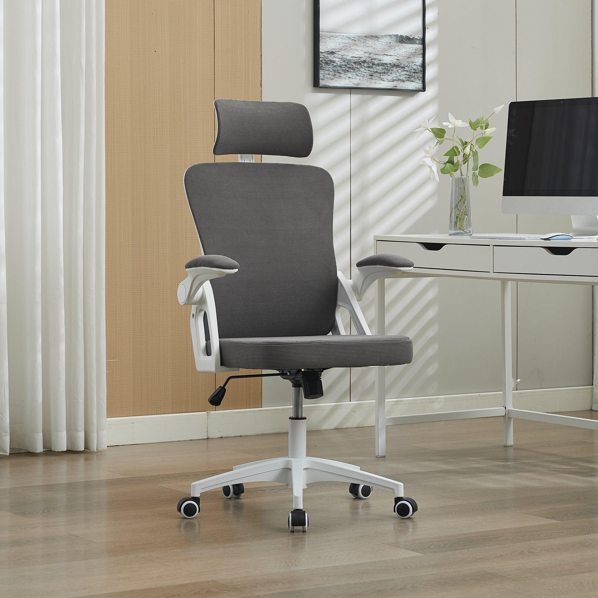 Ergonomiczne krzesło biurowe obrotowe 58 x 65 x 108 cm, z obrotem 360°, szary, do biura domowego, praktyczny wybór do codziennego użytkowania