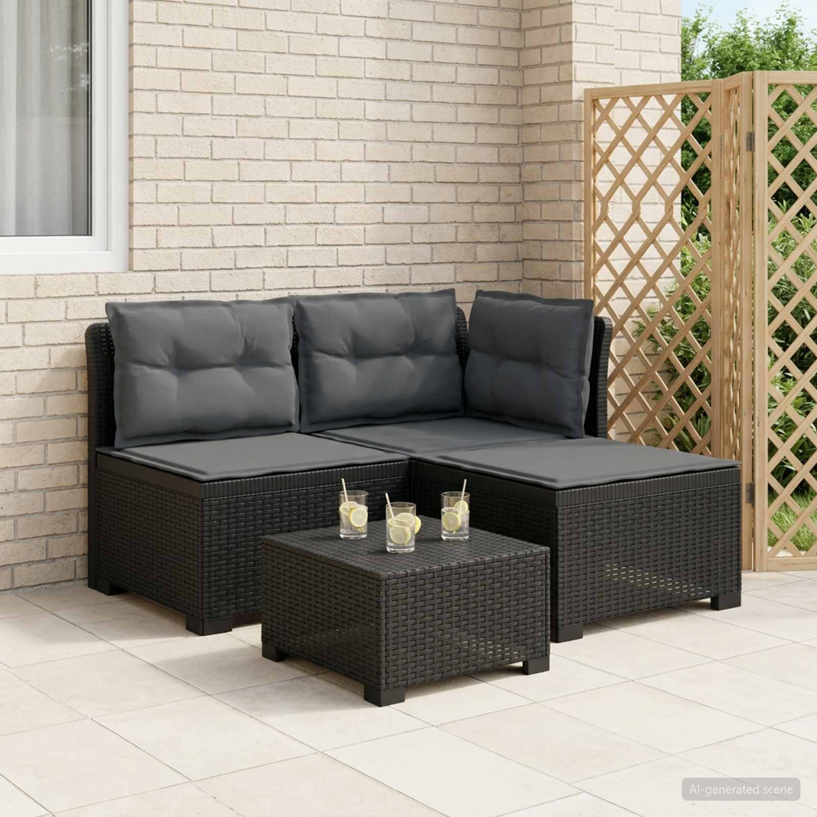 Sofa ogrodowa 3-osobowa z poduszkami w rattanowym wyglądzie PP vidaXL