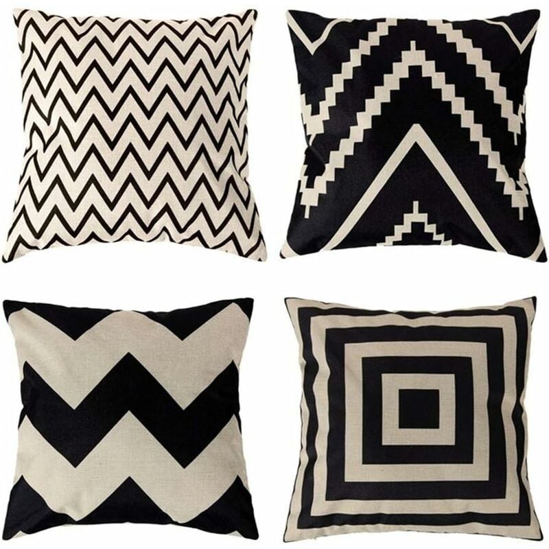 4 Poszewki na poduszki 45 x 45 cm, kwadratowe dekoracyjne poszewki na poduszki Sofa Okładka na poduszkę Czarno-biały nadruk z motywem zwierzęcym Dekor