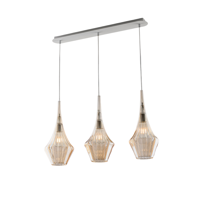 Binario in ferro con vetri ambra pyrex 3 luci H.49 - MAX 149 - L.75 X 10
