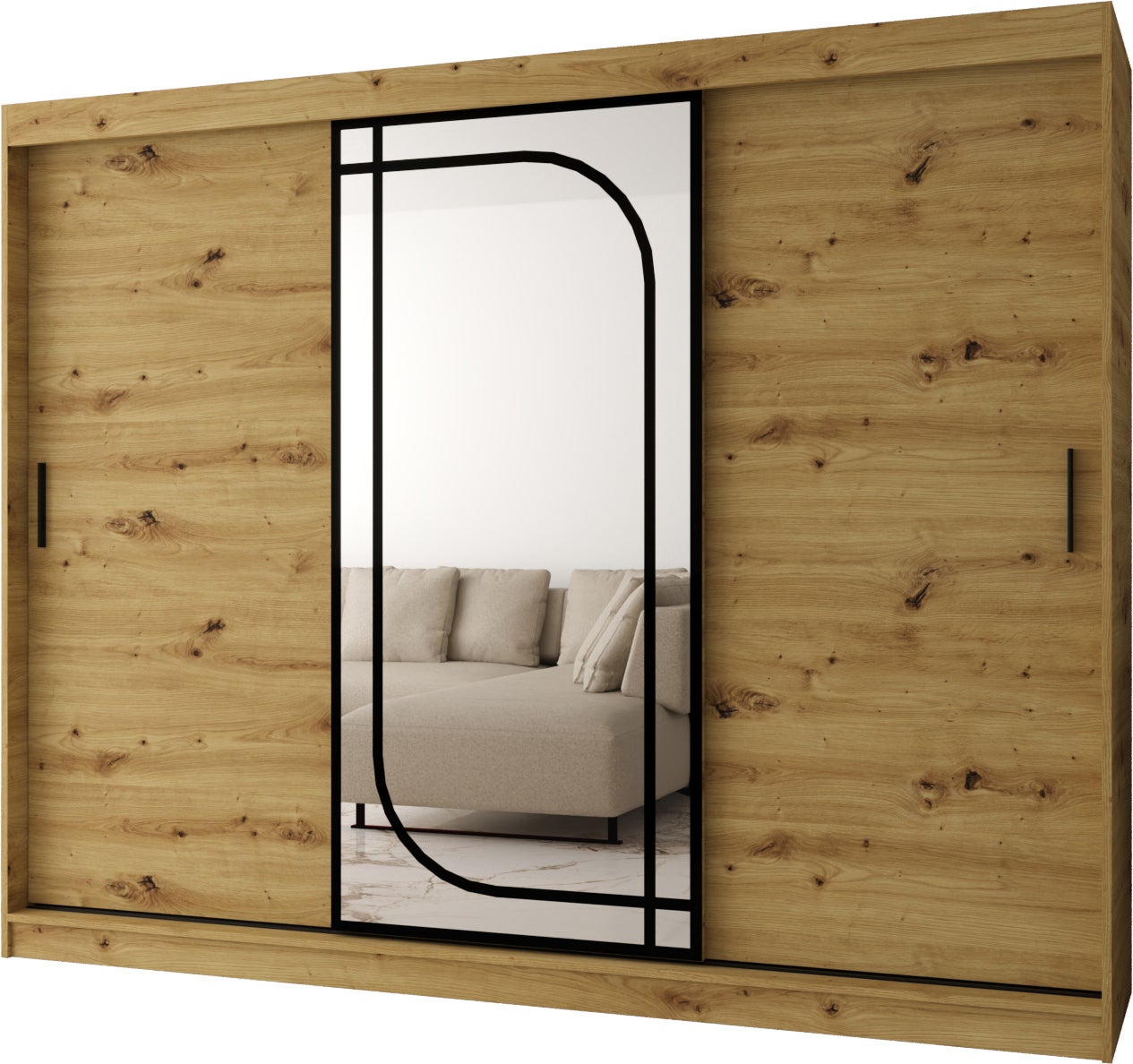 Szafa przesuwna z lustrem ALABAMA 250 x 62 x 200 artisan + u. czarny