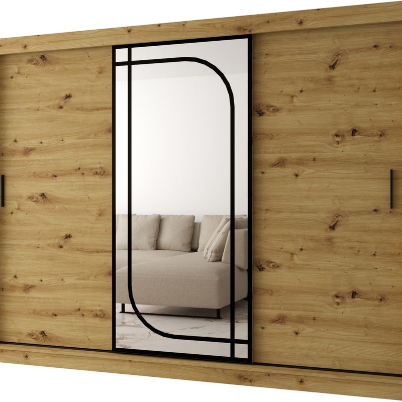 Szafa przesuwna z lustrem ALABAMA 250 x 62 x 200 artisan + u. czarny
