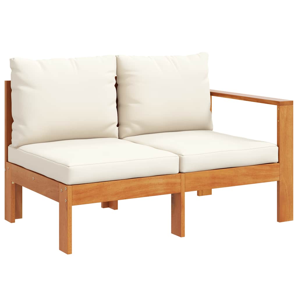 Sofa Ogrodowa Dwuosobowa Drewniana Brązowa z Kremowymi Poduszkami