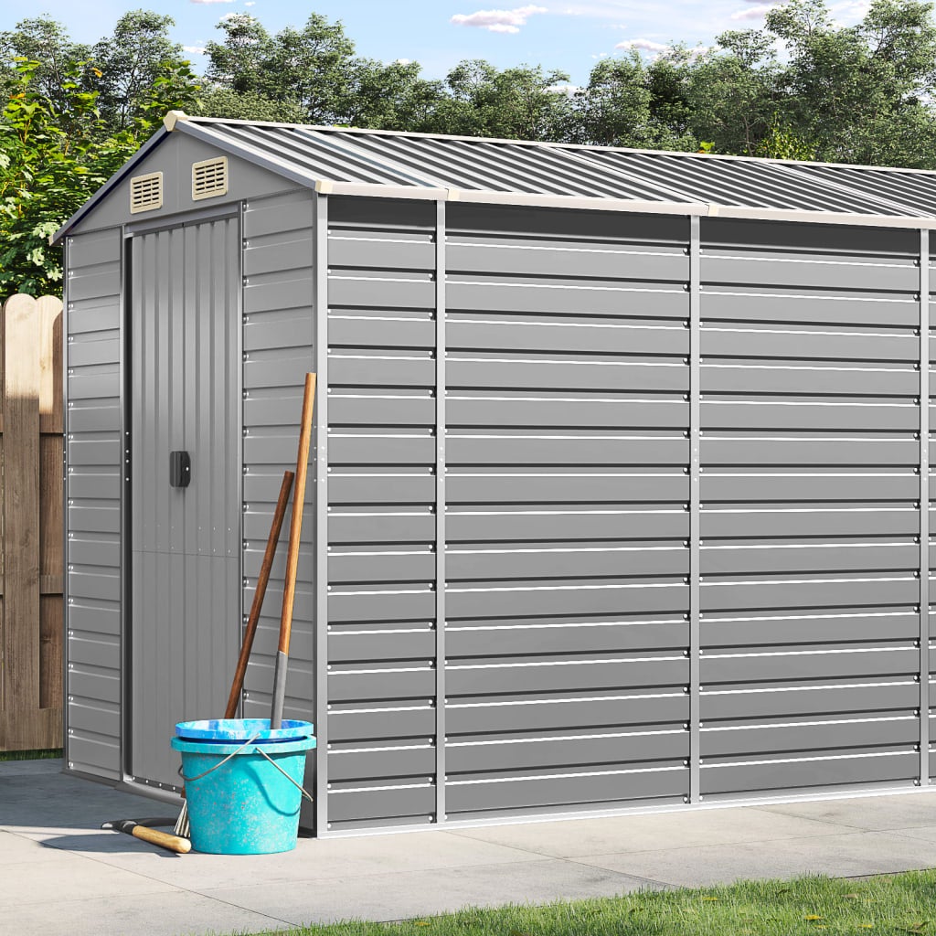 vidaXL Domek ogrodowy jasnoszary 191x810x198 cm Stal ocynkowana