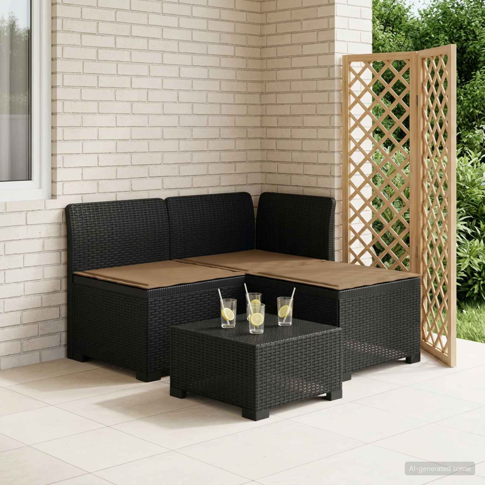 Sofa ogrodowa 3-osobowa z poduszkami w rattanowym wyglądzie PP vidaXL