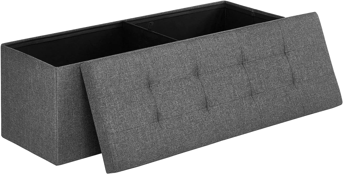Pufa Songmics 110x38cm tapicerowana ciemnoszara prostokątna ze schowkiem