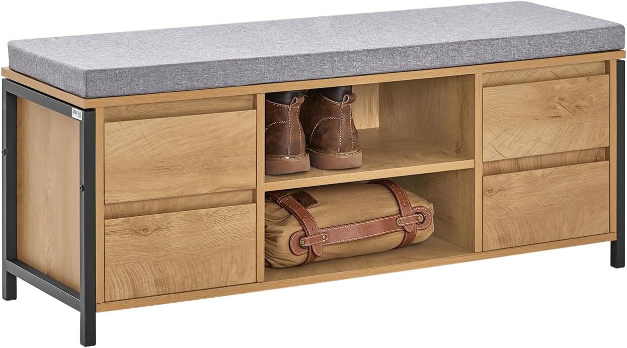SoBuy Szafka na buty z siedziskiem 4 szuflady półka dąb szary FSR149-N