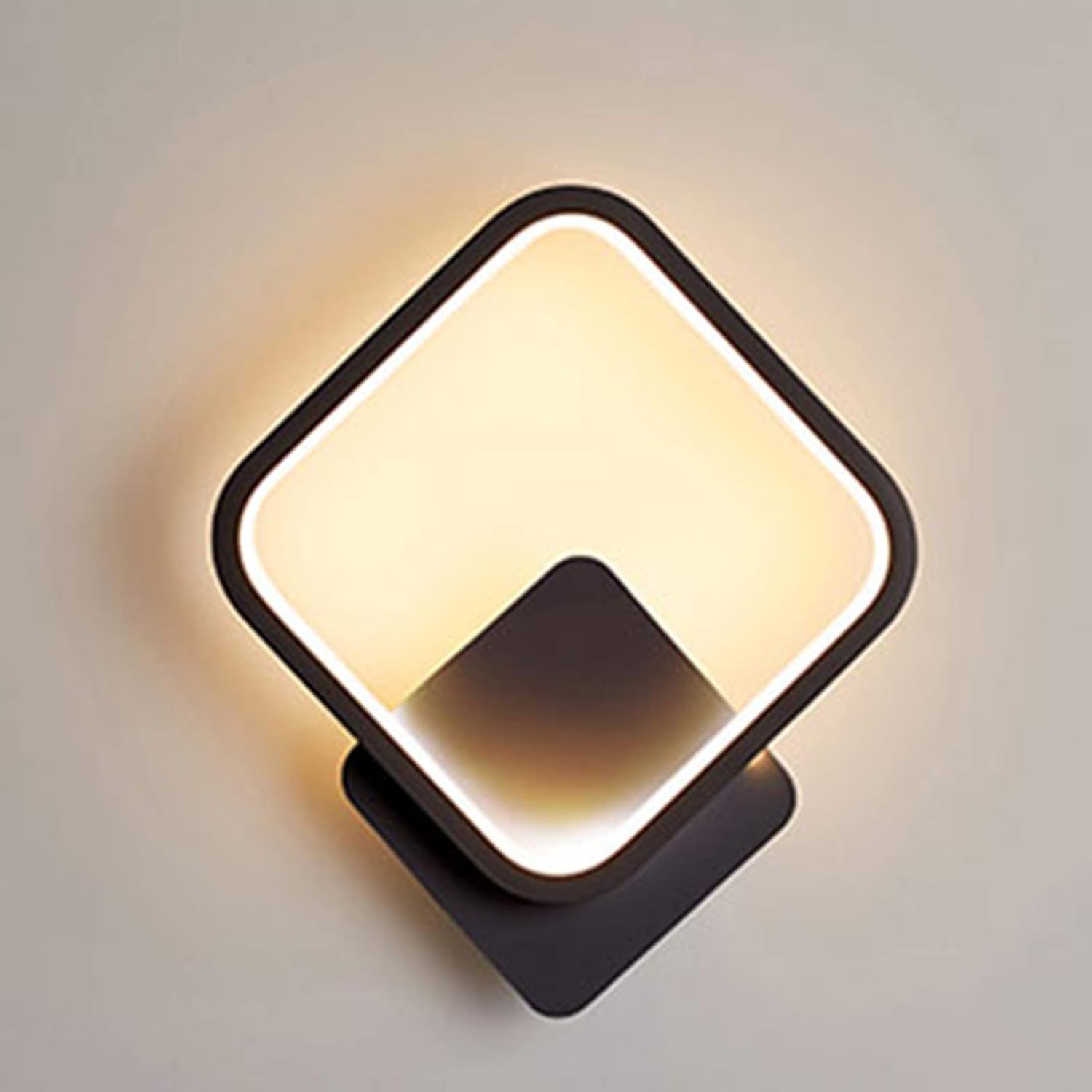 Kwadratowa lampa ścienna LED do wnętrz 12 W, ciepła biel, 3000 K, nowoczesna lampa ścienna do schodów, sypialni, salonu, korytarza, czarna