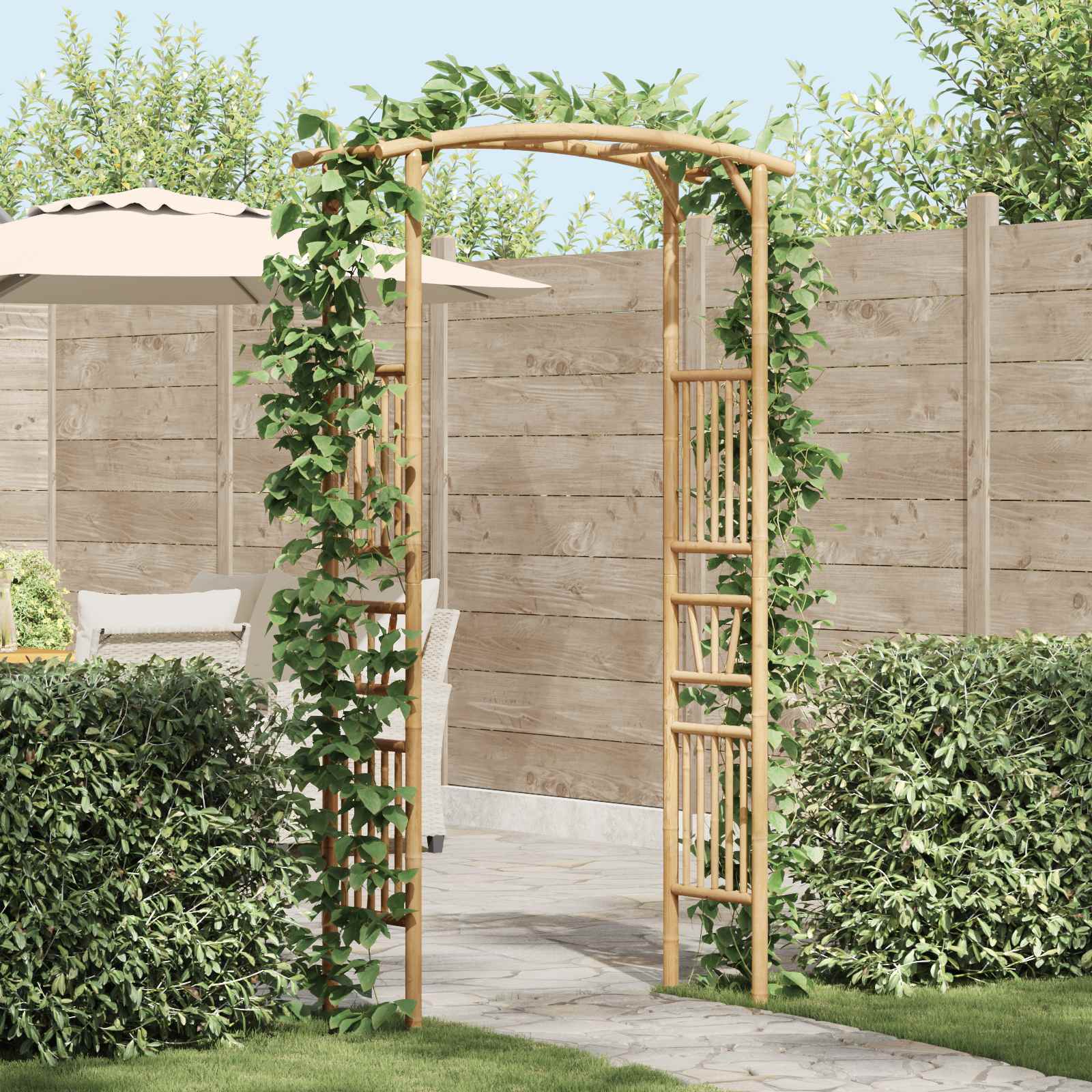 Łuk Ogrodowy Naturalny 110 x 40 x 205 cm Bambus vidaXL