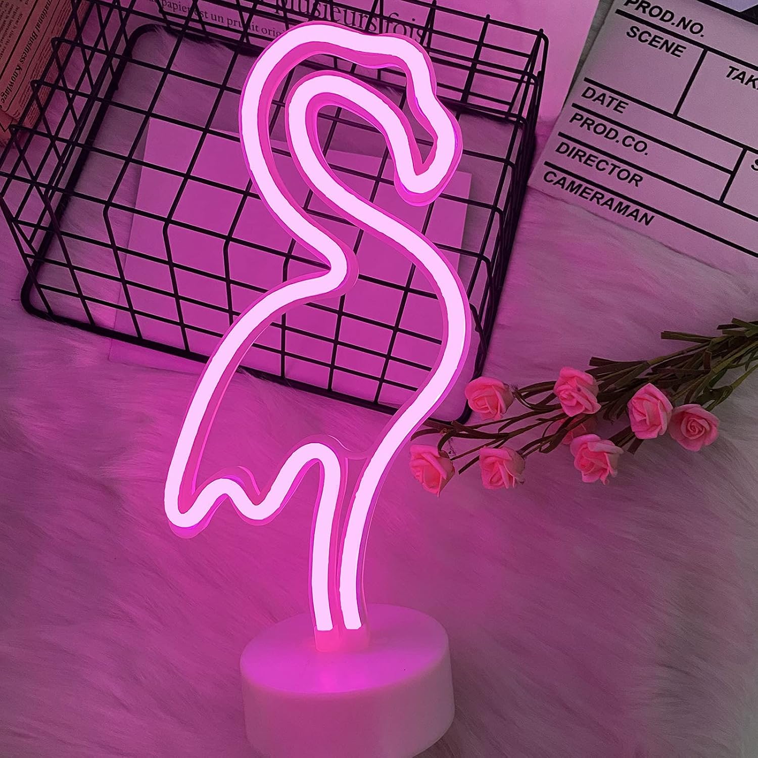 Neonowy flaming, lampka nocna z baterią/portem USB - LED - do salonu, sypialni, na przyjęcie bożonarodzeniowe, dekoracja urodzinowa