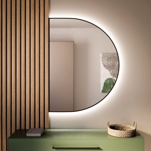 Lustro Tiny Border Semi Round 120x60 ramka czarna barwa światła ciepła