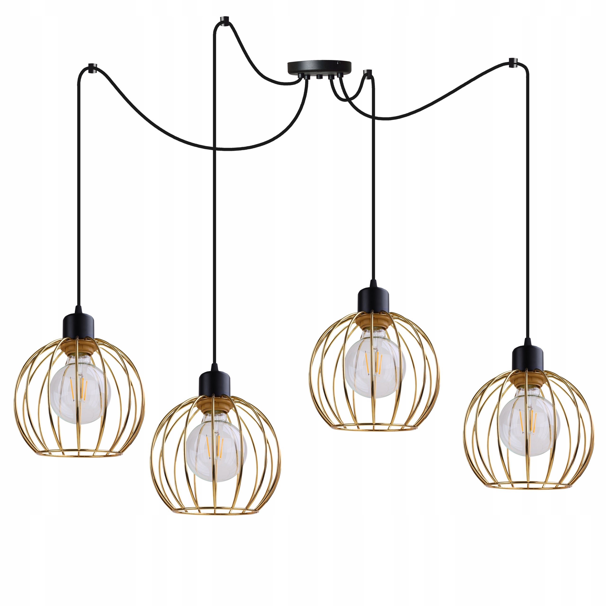Lampa sufitowa wisząca Light Home LH Spider Mona 4x E27 abażur druciany złoty nowoczesna