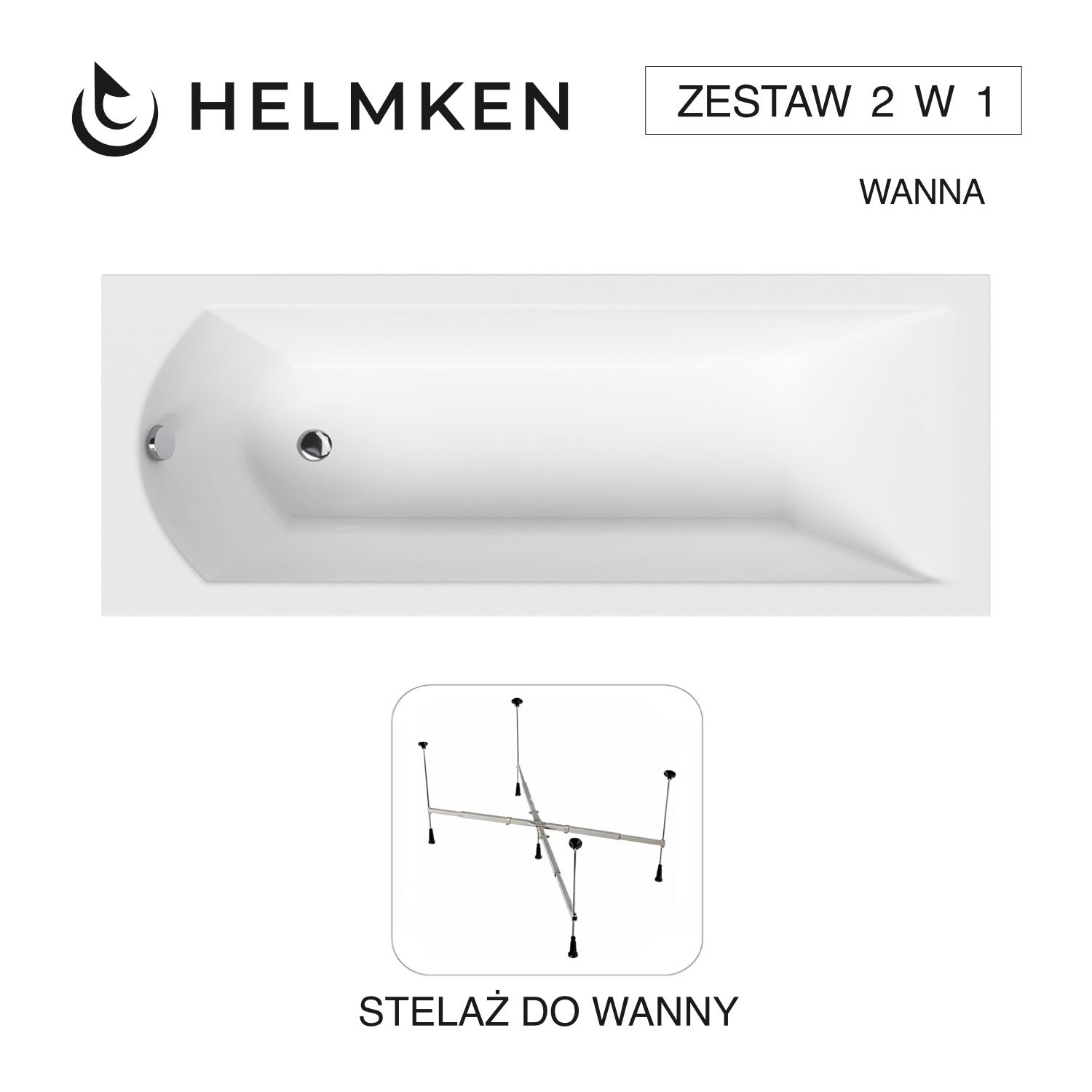 Wanna akrylowa Helmken Vespera 180 х 80 + Stelaż uniwersalny do wanien Helmken 21230020 / 23098005-2S