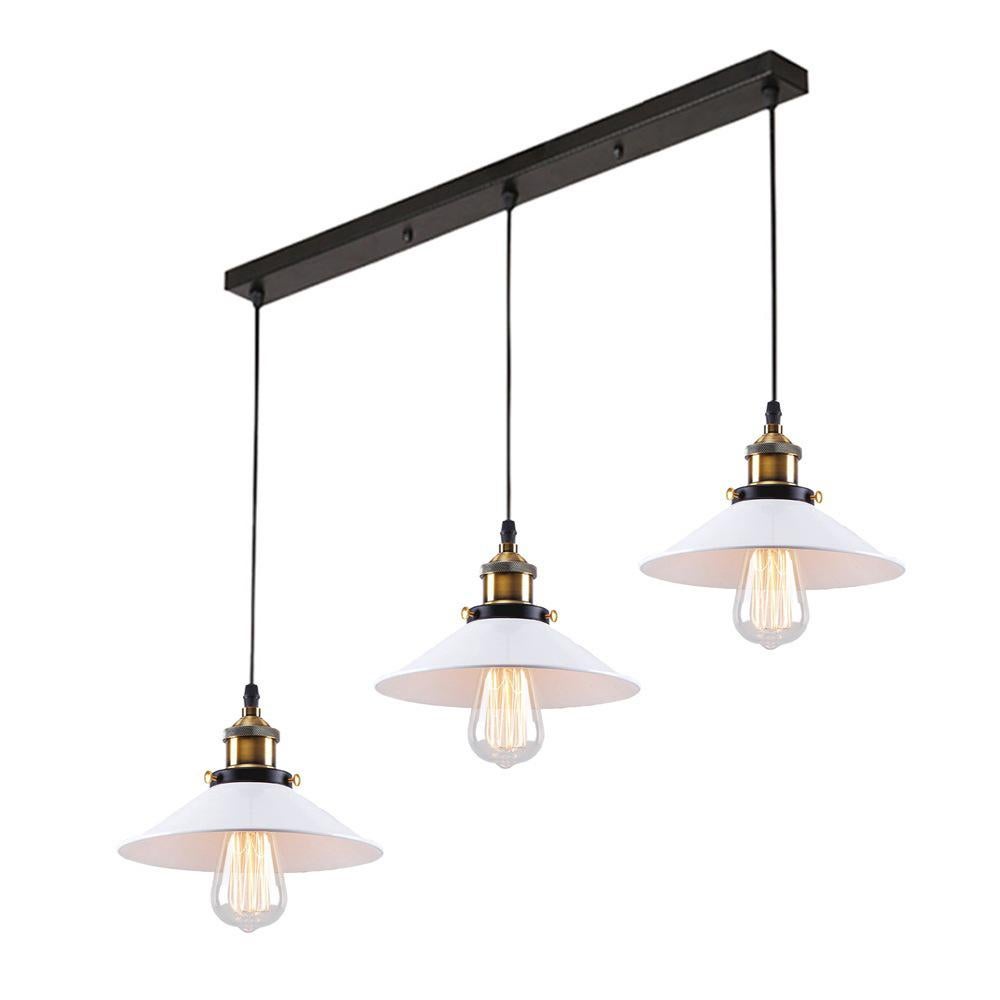 Industrialna lampa wisząca, metalowy żyrandol Edison Design z podpórką, Ø 220 mm, biały