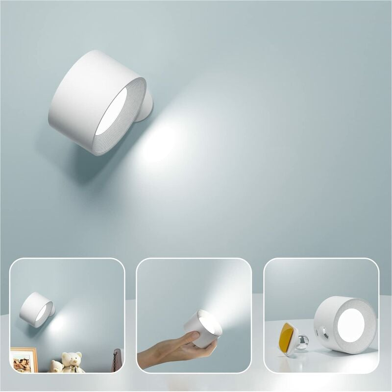 Wewnętrzna lampa ścienna, dotykowa lampa ścienna LED z portem ładowania USB, sterowanie dotykowe, obrotowa o 360° (biała)