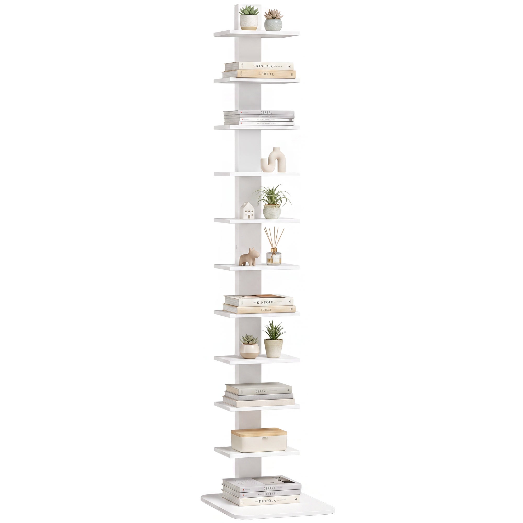Regał Torre Bookcase 11 półek, wysoki i wąski, oszczędzający miejsce, biały