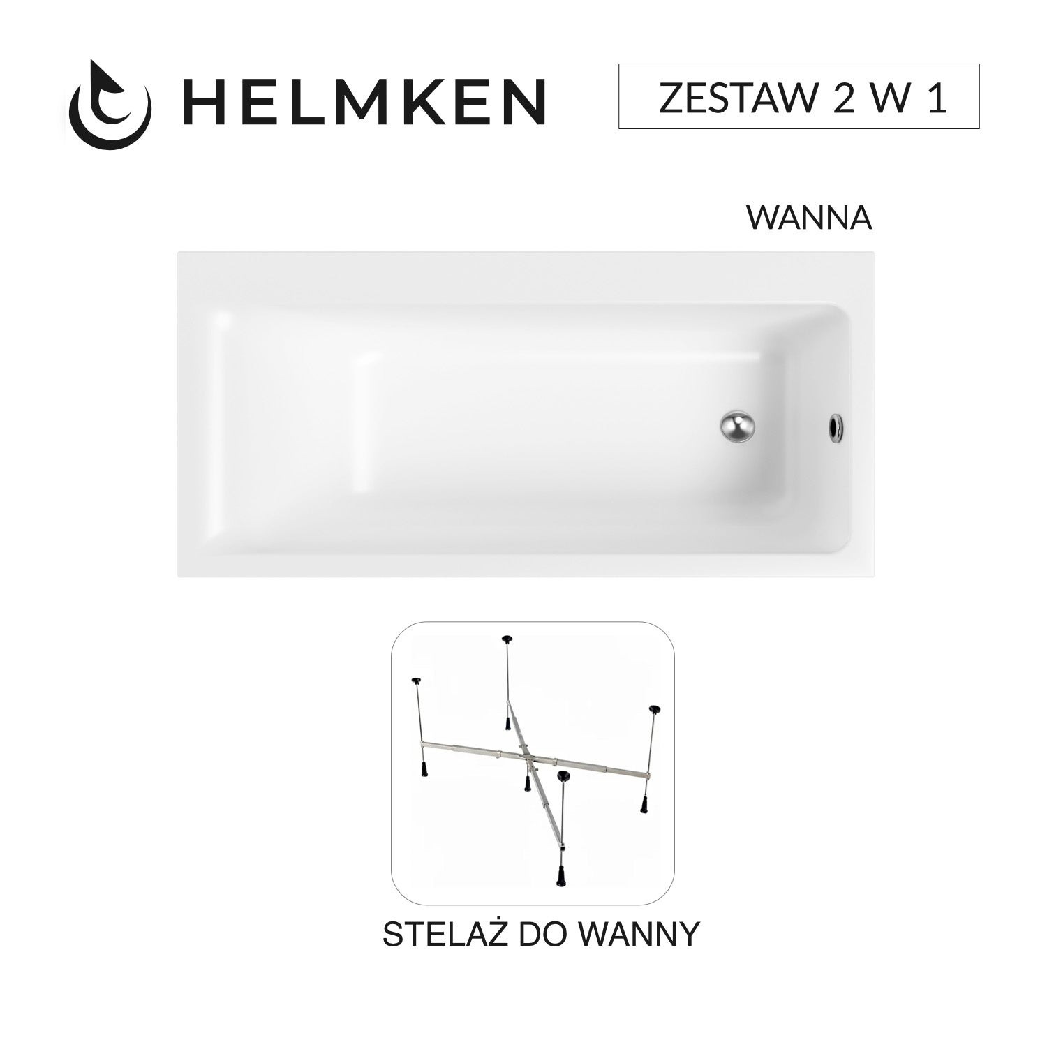 Wanna akrylowa Helmken Seraphina 160x80 PRAWA + Stelaż uniwersalny do wanien Helmken 21230020 / 3512160R-2S