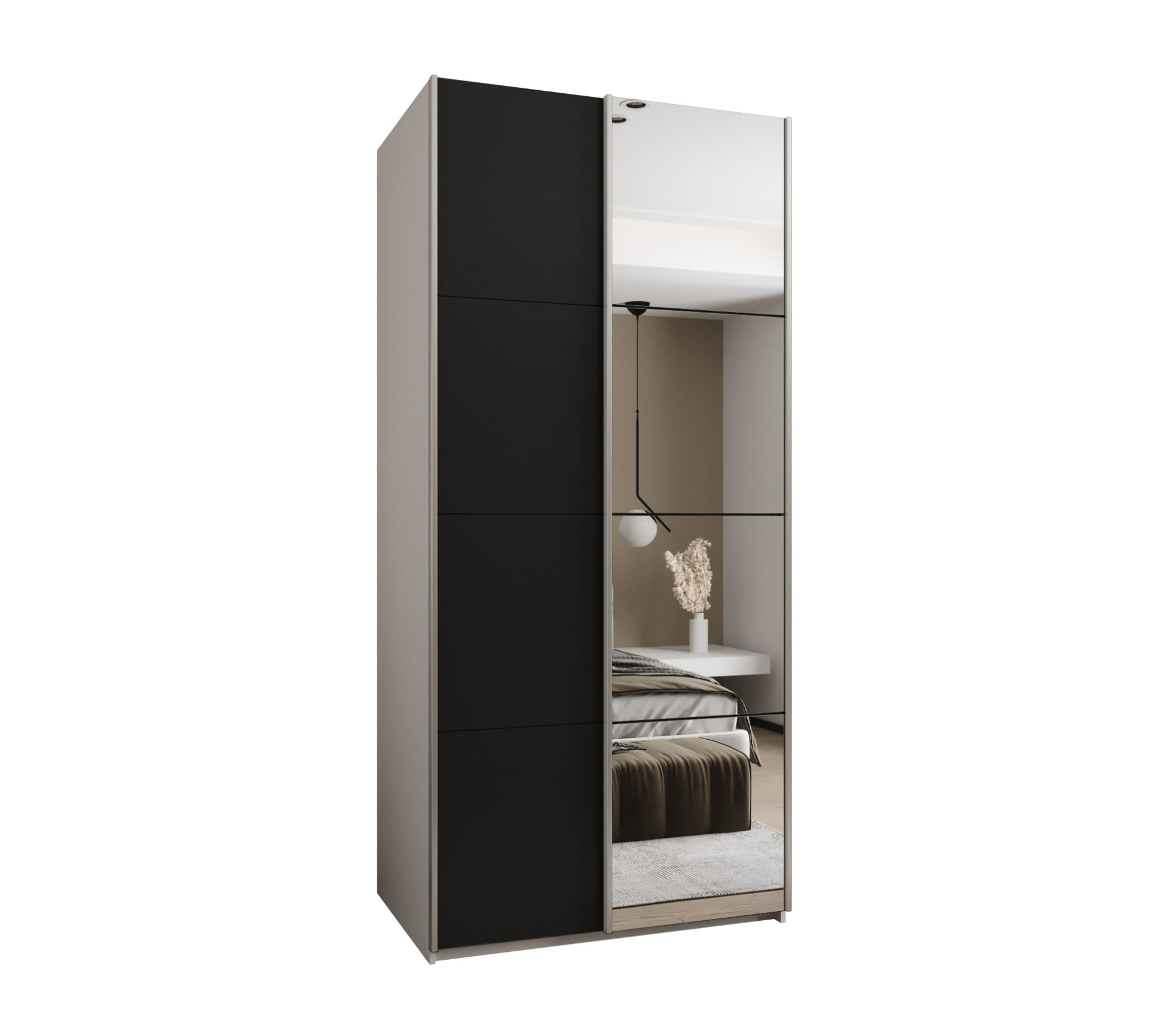 Szafa przesuwna wysoka Lux 3 100 x 64 x 245,5 cm biały + czarny + u. srebrny - Abiks Meble
