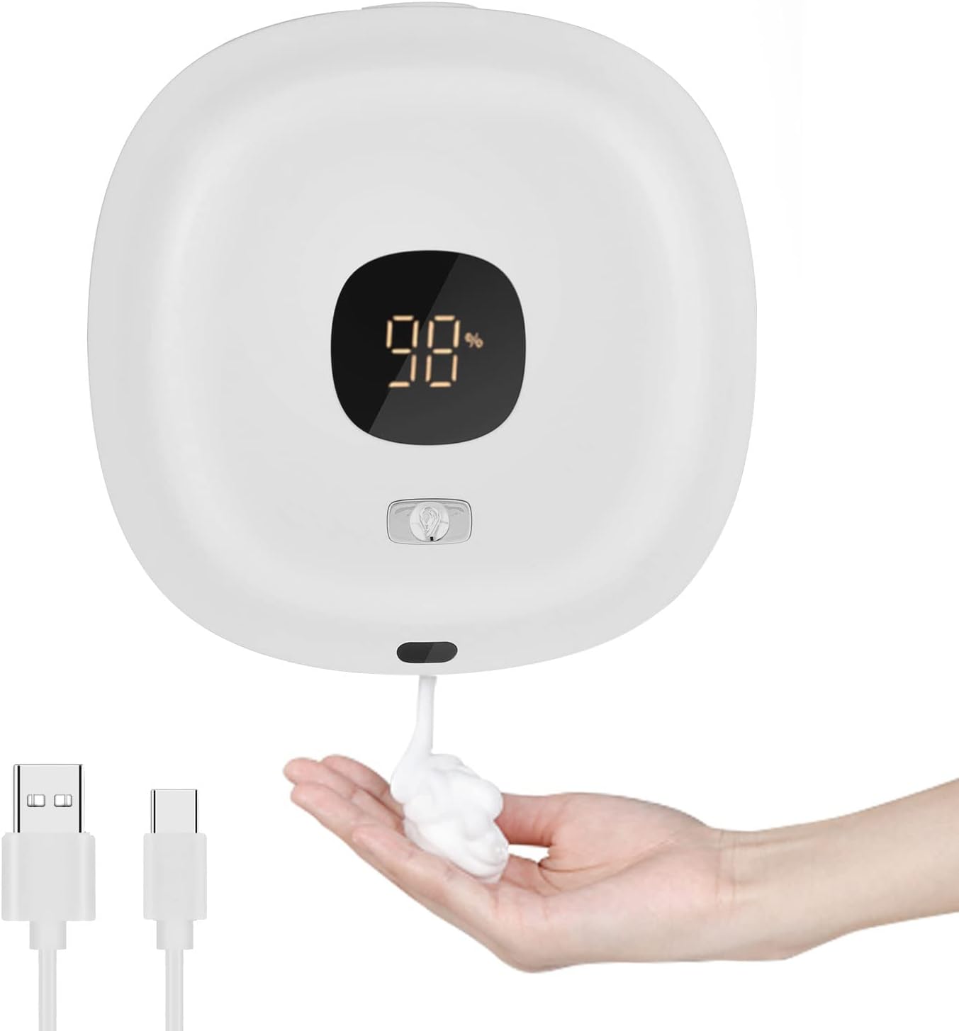 Automatyczny dozownik mydła (biały), termostatyczny, bezdotykowy dozownik mydła ścienny 300 ml, dozownik mydła ładowany przez USB,