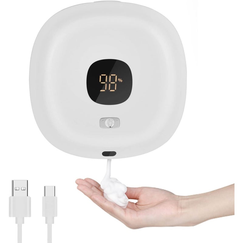 Automatyczny dozownik mydła (biały), termostatyczny, bezdotykowy dozownik mydła ścienny 300 ml, dozownik mydła ładowany przez USB,