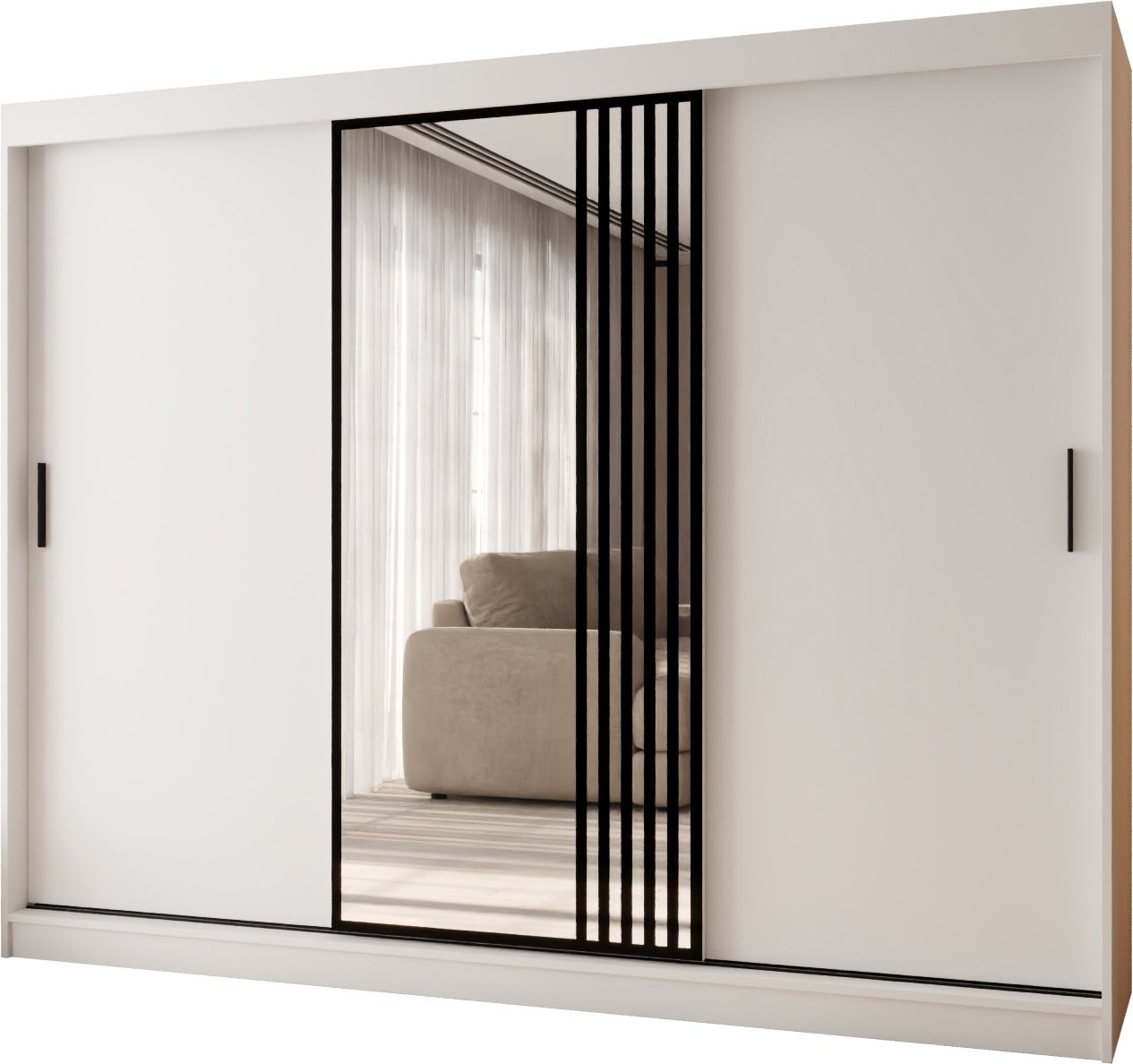 Szafa przesuwna z lustrem GLOSSY 250 x 62 x 200 biały + u. czarny