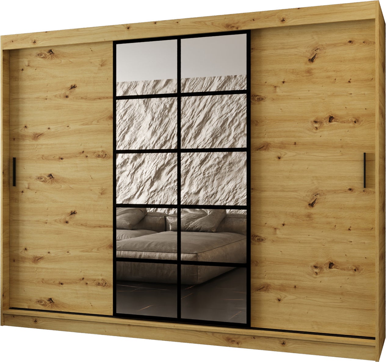 Szafa przesuwna z lustrem ORLANDO 250 x 62 x 200 artisan + u. czarny