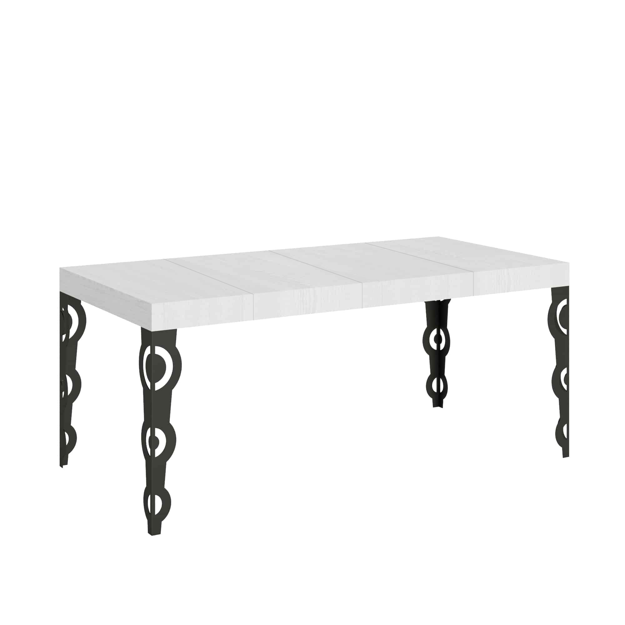 Stół rozkładany Karamay Premium 90x90/246 cm, biały, jesion, rama antracytowa