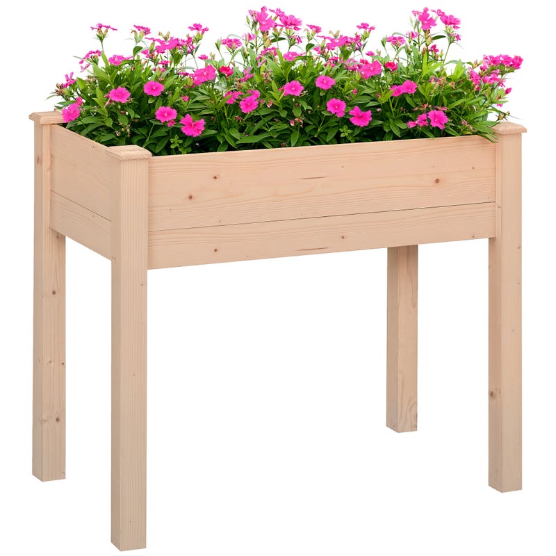 Podwyższona drewniana donica, kwadratowa, podwyższona, stojąca grządka warzywna, otwory drenażowe, tkanina włókninowa, 86x46x76, naturalne drewno
