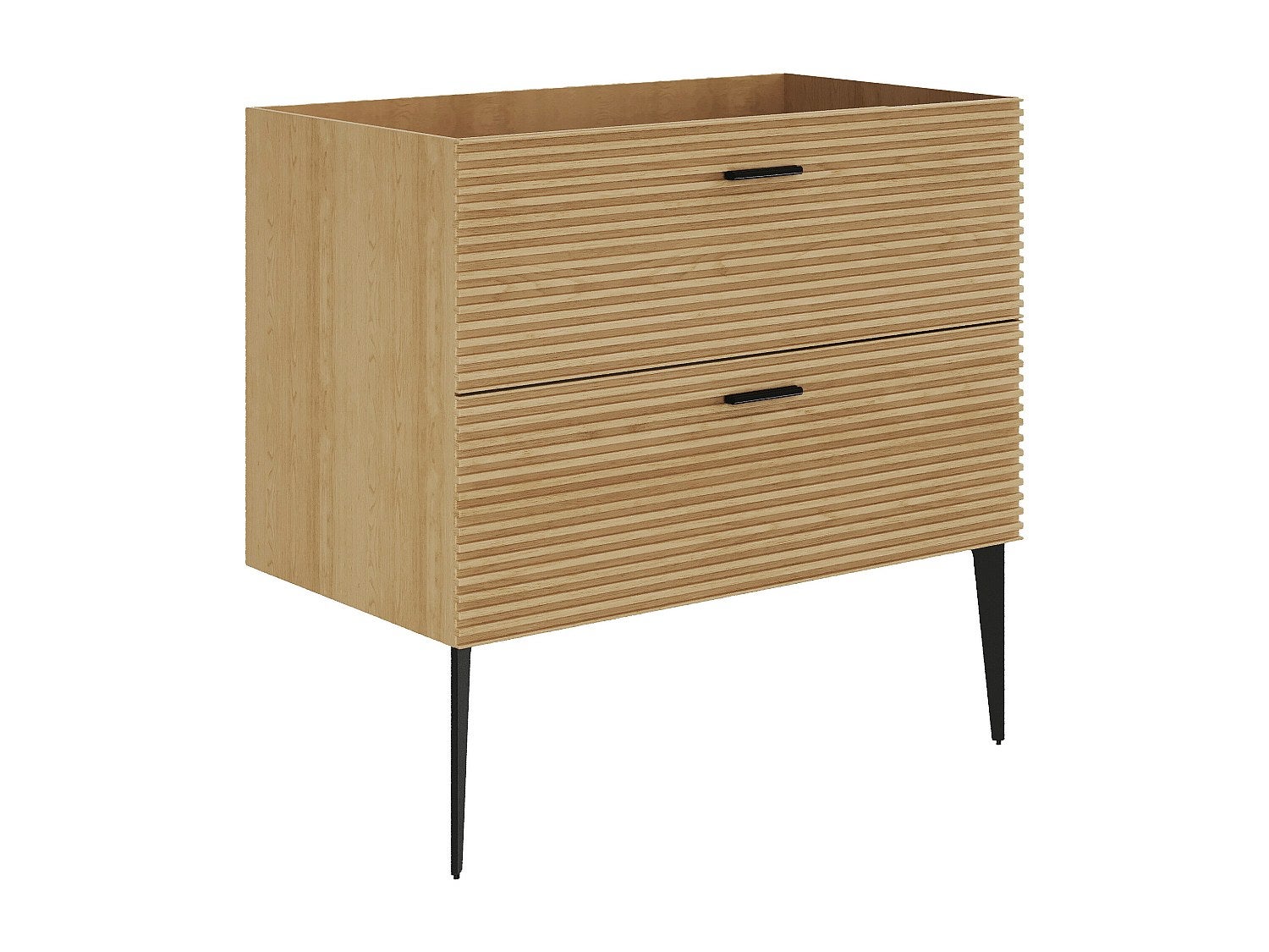 Szafka pod umywalkę na nóżkach z prążkowanym frontem - 2 szuflady - Jasny naturalny - 80 cm - SARONE