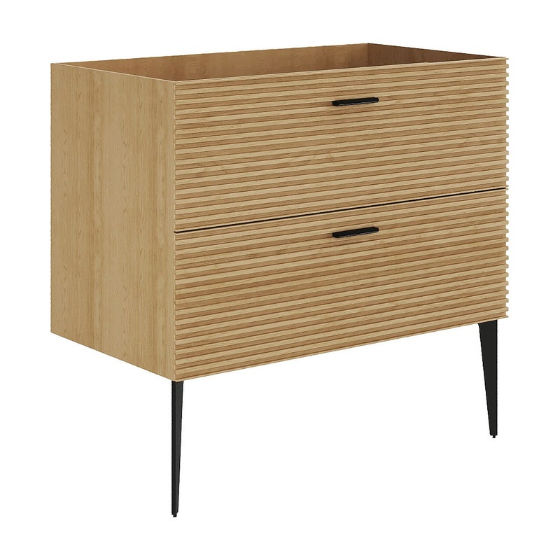 Szafka pod umywalkę na nóżkach z prążkowanym frontem - 2 szuflady - Jasny naturalny - 80 cm - SARONE